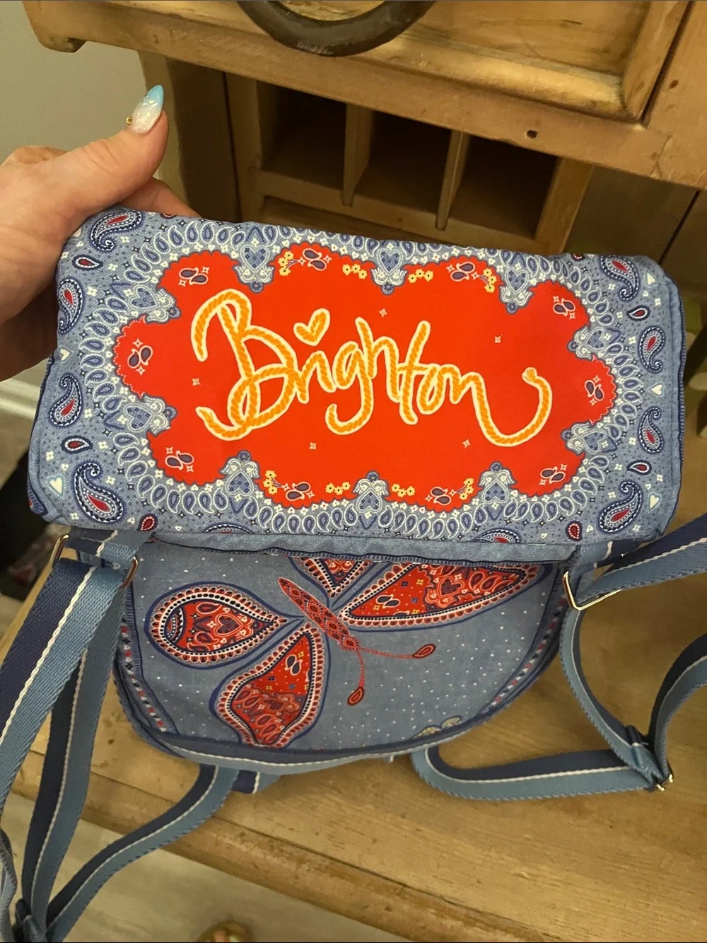 Brighton Bandana Love Backpack NWT Blue Denim Look Paisley